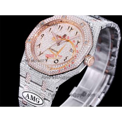 Royal Oak 41mm 15400 Iced Out A3120 Automatic Mens Watch AMG Best Edition RG Paved Diamond Dial Arabic SS Bracelet CHS