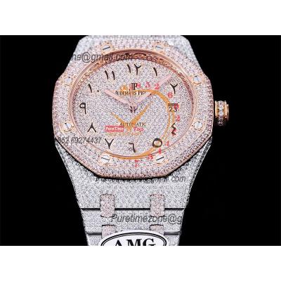 Royal Oak 41mm 15400 Iced Out A3120 Automatic Mens Watch AMG Best Edition RG Paved Diamond Dial Arabic SS Bracelet CHS