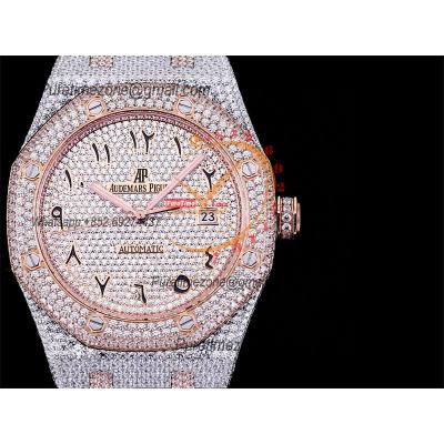 Royal Oak 41mm 15400 Iced Out A3120 Automatic Mens Watch AMG Best Edition RG Paved Diamond Dial Arabic SS Bracelet CHS