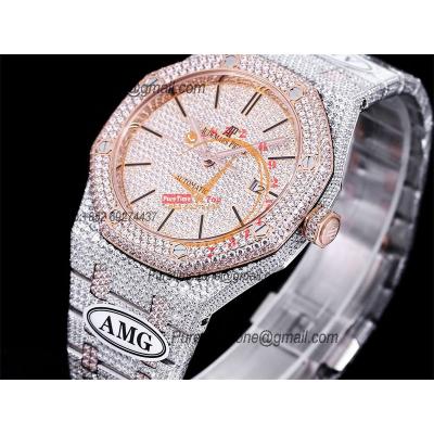 Royal Oak 41mm 15400 Iced Out A3120 Automatic Mens Watch AMG Best Edition RG Paved Diamond Dial Stick SS Bracelet CHS