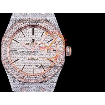 Royal Oak 41mm 15400 Iced Out A3120 Automatic Mens Watch AMG Best Edition RG Paved Diamond Dial Stick SS Bracelet CHS