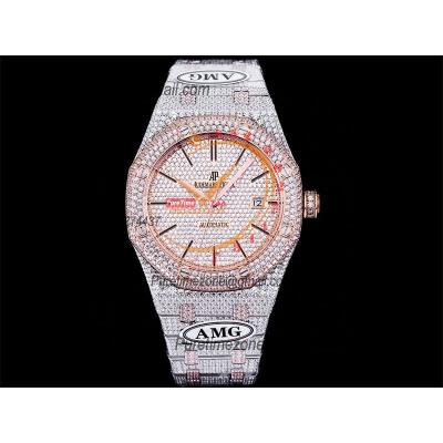 Royal Oak 41mm 15400 Iced Out A3120 Automatic Mens Watch AMG Best Edition RG Paved Diamond Dial Stick SS Bracelet CHS