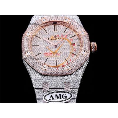 Royal Oak 41mm 15400 Iced Out A3120 Automatic Mens Watch AMG Best Edition RG Paved Diamond Dial Stick SS Bracelet CHS