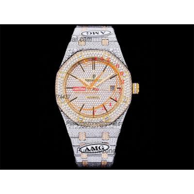 Royal Oak 41mm 15400 Iced Out A3120 Automatic Mens Watch AMG Best Edition YG Paved Diamond Dial Stick SS Bracelet CHS