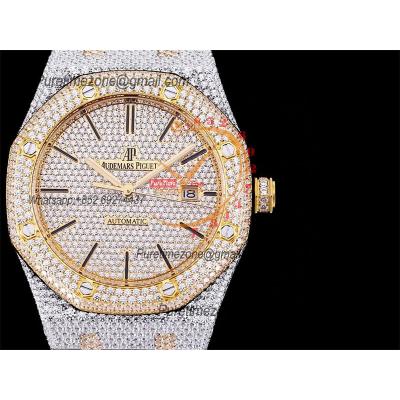 Royal Oak 41mm 15400 Iced Out A3120 Automatic Mens Watch AMG Best Edition YG Paved Diamond Dial Stick SS Bracelet CHS