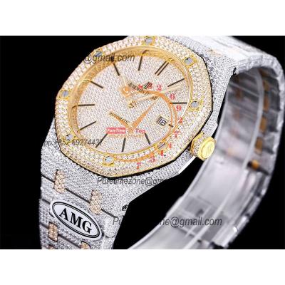 Royal Oak 41mm 15400 Iced Out A3120 Automatic Mens Watch AMG Best Edition YG Paved Diamond Dial Stick SS Bracelet CHS