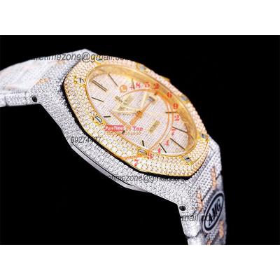 Royal Oak 41mm 15400 Iced Out A3120 Automatic Mens Watch AMG Best Edition YG Paved Diamond Dial Stick SS Bracelet CHS