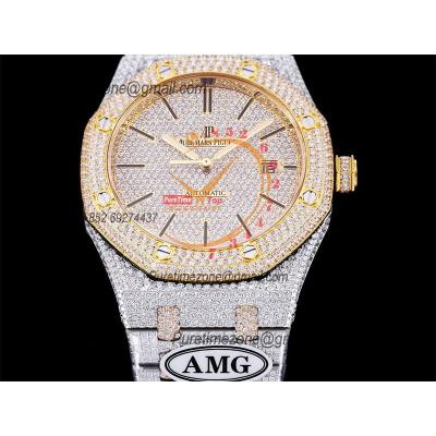 Royal Oak 41mm 15400 Iced Out A3120 Automatic Mens Watch AMG Best Edition YG Paved Diamond Dial Stick SS Bracelet CHS