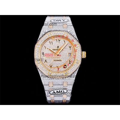 Royal Oak 41mm 15400 Iced Out A3120 Automatic Mens Watch AMG Best Edition YG Paved Diamond Dial Arabic  SS Bracelet CHS