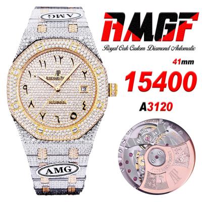 Royal Oak 41mm 15400 Iced Out A3120 Automatic Mens Watch AMG Best Edition YG Paved Diamond Dial Arabic  SS Bracelet CHS