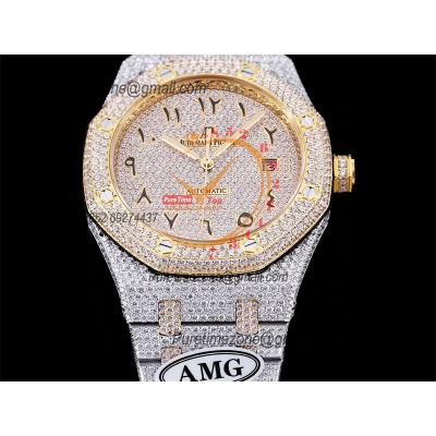 Royal Oak 41mm 15400 Iced Out A3120 Automatic Mens Watch AMG Best Edition YG Paved Diamond Dial Arabic  SS Bracelet CHS