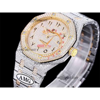 Royal Oak 41mm 15400 Iced Out A3120 Automatic Mens Watch AMG Best Edition YG Paved Diamond Dial Arabic  SS Bracelet CHS