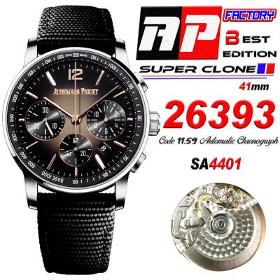 Code 11.59 26393 A4401 Automatic Chronograph Mens Watch APF Best Edition 41 Black Brown Dial Nylon Strap CHS