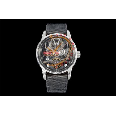 Code 11.59 26600 Tourbillon Automatic Mens Watch APPF Best Edition Black Skeleton Dial Gray Nylon Strap CHS