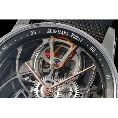 Code 11.59 26600 Tourbillon Automatic Mens Watch APPF Best Edition Black Skeleton Dial Gray Nylon Strap CHS