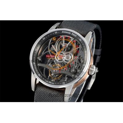 Code 11.59 26600 Tourbillon Automatic Mens Watch APPF Best Edition Black Skeleton Dial Gray Nylon Strap CHS