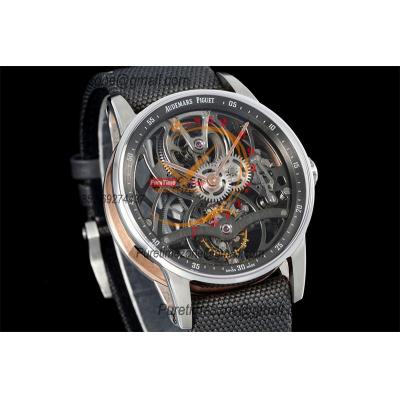 Code 11.59 26600 Tourbillon Automatic Mens Watch APPF Best Edition Black Skeleton Dial Gray Nylon Strap CHS