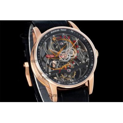 Code 11.59 26600 Tourbillon Automatic Mens Watch APPF Best Edition RG Black Skeleton Dial Black Leather Strap CHS