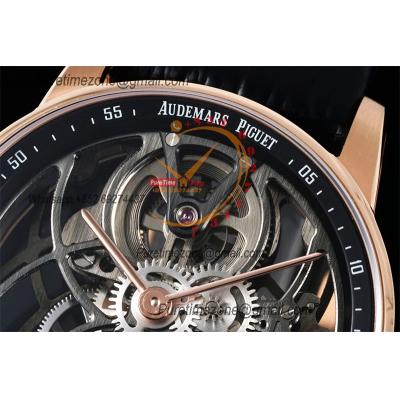 Code 11.59 26600 Tourbillon Automatic Mens Watch APPF Best Edition RG Black Skeleton Dial Black Leather Strap CHS