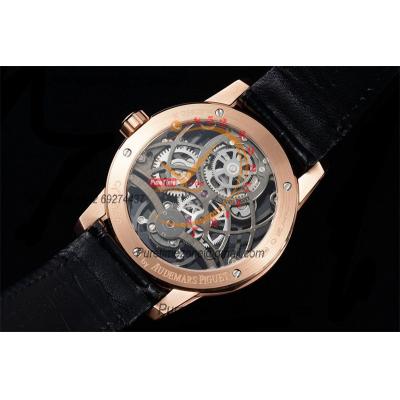 Code 11.59 26600 Tourbillon Automatic Mens Watch APPF Best Edition RG Black Skeleton Dial Black Leather Strap CHS