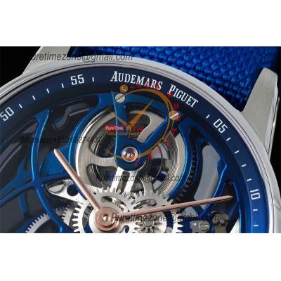 Code 11.59 26600 Tourbillon Automatic Mens Watch APPF Best Edition Black Skeleton Dial Blue Leather Strap CHS