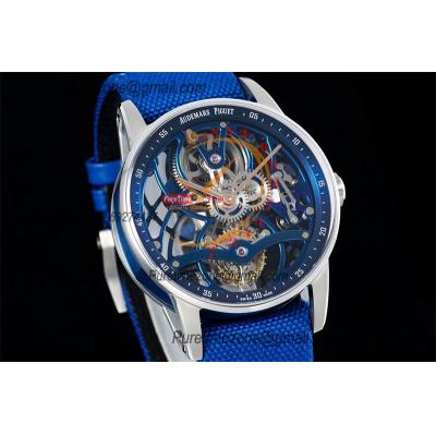 Code 11.59 26600 Tourbillon Automatic Mens Watch APPF Best Edition Black Skeleton Dial Blue Leather Strap CHS