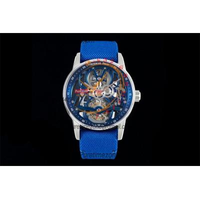 Code 11.59 26600 Tourbillon Automatic Mens Watch APPF Best Edition Black Skeleton Dial Blue Leather Strap CHS