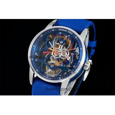 Code 11.59 26600 Tourbillon Automatic Mens Watch APPF Best Edition Black Skeleton Dial Blue Leather Strap CHS