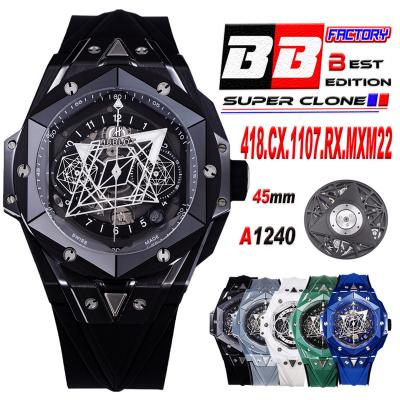 Big Bang Sang Bleu II Black Magic A1240 Automatic Chronograph Mens Watch Best Edition BBF 45 BlackCeramic 418.CX.1107