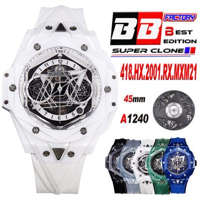 Big Bang Sang Bleu II White CeramicA1240 Automatic Chronograph Mens Watch Best Edition BBF 45 Rubber 418.HX.2001