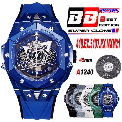 Big Bang Sang Bleu II Blue CeramicA1240 Automatic Chronograph Mens Watch Best Edition BBF 45 Rubber 418.EX.5107
