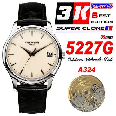 Calatrava 5227R 39mmA324 Atuomatic Mens Watch Best Edition 3KF V2 SS White Dial Brown Leather Strap CHS