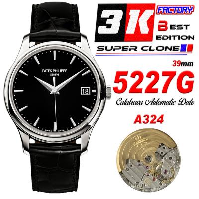 Calatrava 5227R 39mmA324 Atuomatic Mens Watch Best Edition 3KF V2 SS Black Dial Brown Leather Strap CHS