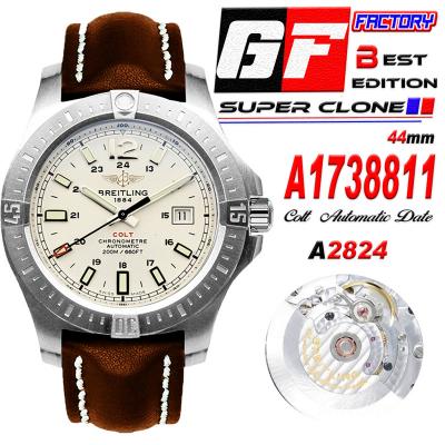 Colt Automatic 44mm A2824 Mens Watch A1738811-G791-435X-A20BA Best Edition GF SS White Dial Brown Leather Strap CHS