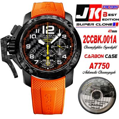 Chronofighter Oversize Superlight A7750 Automatic Chronograph Mens Watch Best Edition JKF Carbon Dial Orange Rubber CHS