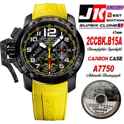 Chronofighter Oversize Superlight A7750 Automatic Chronograph Mens Watch Best Edition JKF Carbon Dial Yellow Rubber CHS