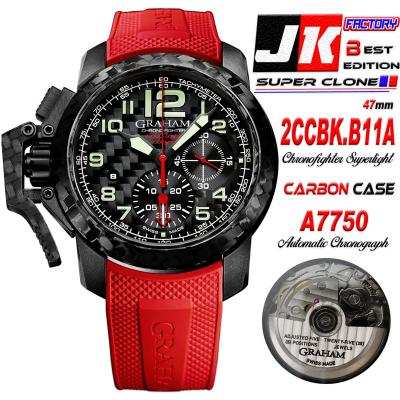 Chronofighter Oversize Superlight A7750 Automatic Chronograph Mens Watch Best Edition JKF Carbon Dial Red Rubber CHS