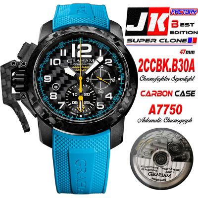 Chronofighter Oversize Superlight A7750 Automatic Chronograph Mens Watch Best Edition JKF Carbon Dial Blue Rubber CHS