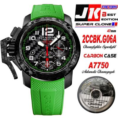 Chronofighter Oversize Superlight A7750 Automatic Chronograph Mens Watch Best Edition JKF Carbon Dial Green Rubber CHS