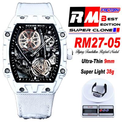 RM27-05 Flying Tourbillon Rafael Nadal White Carbon Automatic Mens Watch RMF Best Edition Skeleton Dial Lightweigh CHS