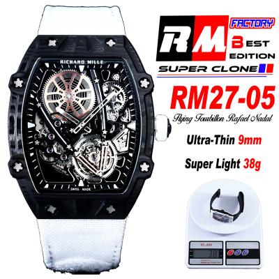 RM27-05 Flying Tourbillon Rafael Nadal Black Carbon Automatic Mens Watch RMF Best Edition Skeleton Dial Lightweigh CHS