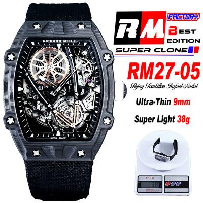 RM27-05 Flying Tourbillon Rafael Nadal Black Carbon Automatic Mens Watch RMF Best Edition Skeleton Dial Lightweigh CHS