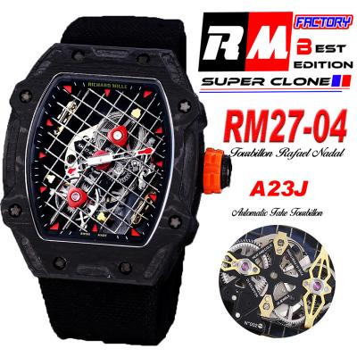 RM27-04 Rafael Nadal A23J Automatic Mens Watch RMF Best Edition Black NTPT Carbon Tennis Racket Skeleton Dial Nylon CHS