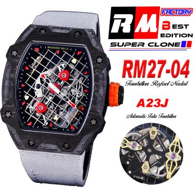 RM27-04 Rafael Nadal A23J Automatic Mens Watch RMF Best Edition Black NTPT Carbon Tennis Racket Skeleton Dial Gray Nylon