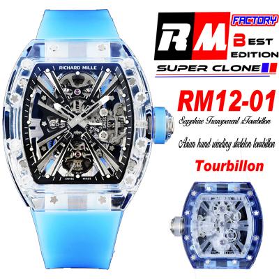 RM12-01 José Balvin Real Tourbillon Hand Winding Mens Watch RMF Best Edition Blue Transparent Composite Material Rubber