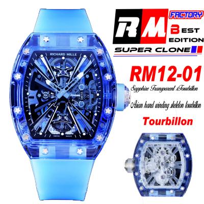 RM12-01 José Balvin Real Tourbillon Hand Winding Mens Watch RMF Best Edition Blue Transparent Composite Material Rubber