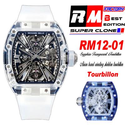 RM12-01 José Balvin Real Tourbillon Hand Winding Mens Watch RMF Best Edition Blue Transparent Composite Material Rubber