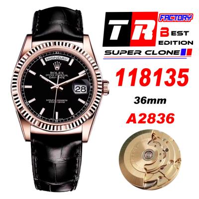 Day-Date 118138 36mm Automatic Mens Watch Best Edition TRF Rose Gold Black Dial A2836Black Leather