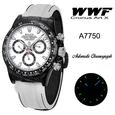 WWF Daytona Cronus Art X ETA A7750 Automatic Chronograph Mens WatchForged Carbon White Dial White Nylon