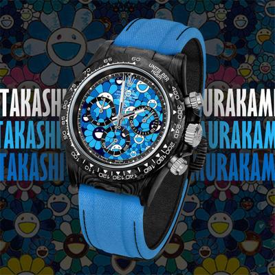 WWF Daytona Cronus Art X ETA A7750 Automatic Chronograph Mens WatchForged Carbon Sun Smiley Blue Dial Blue Nylon